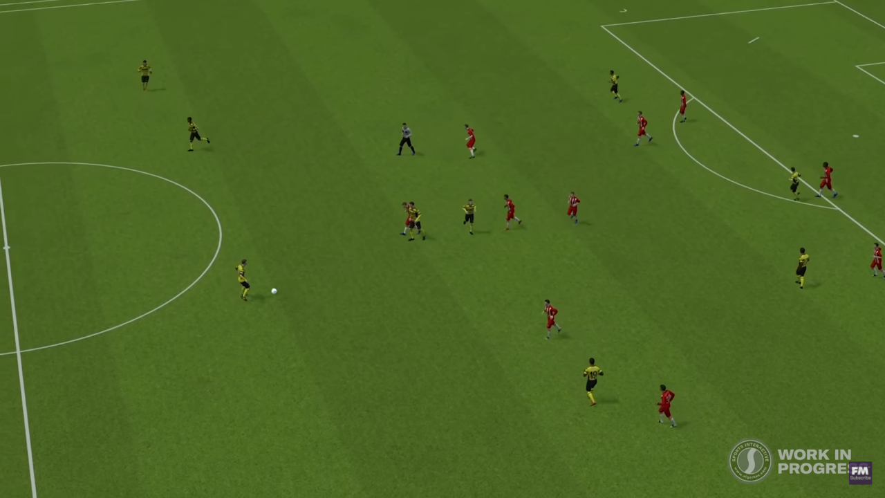 Nowy silnik animacji w Football Manager 2022 – screen z gry pokazujący piłkarzy na boisku